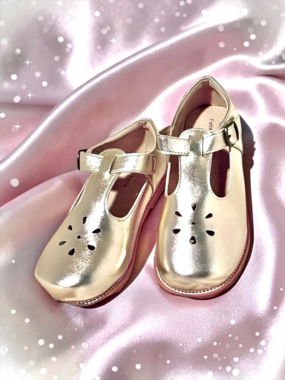NWOT Felix & Flora Gold T‑Bar Mary Jane Flats ✨ Girls 13 Special Occasion